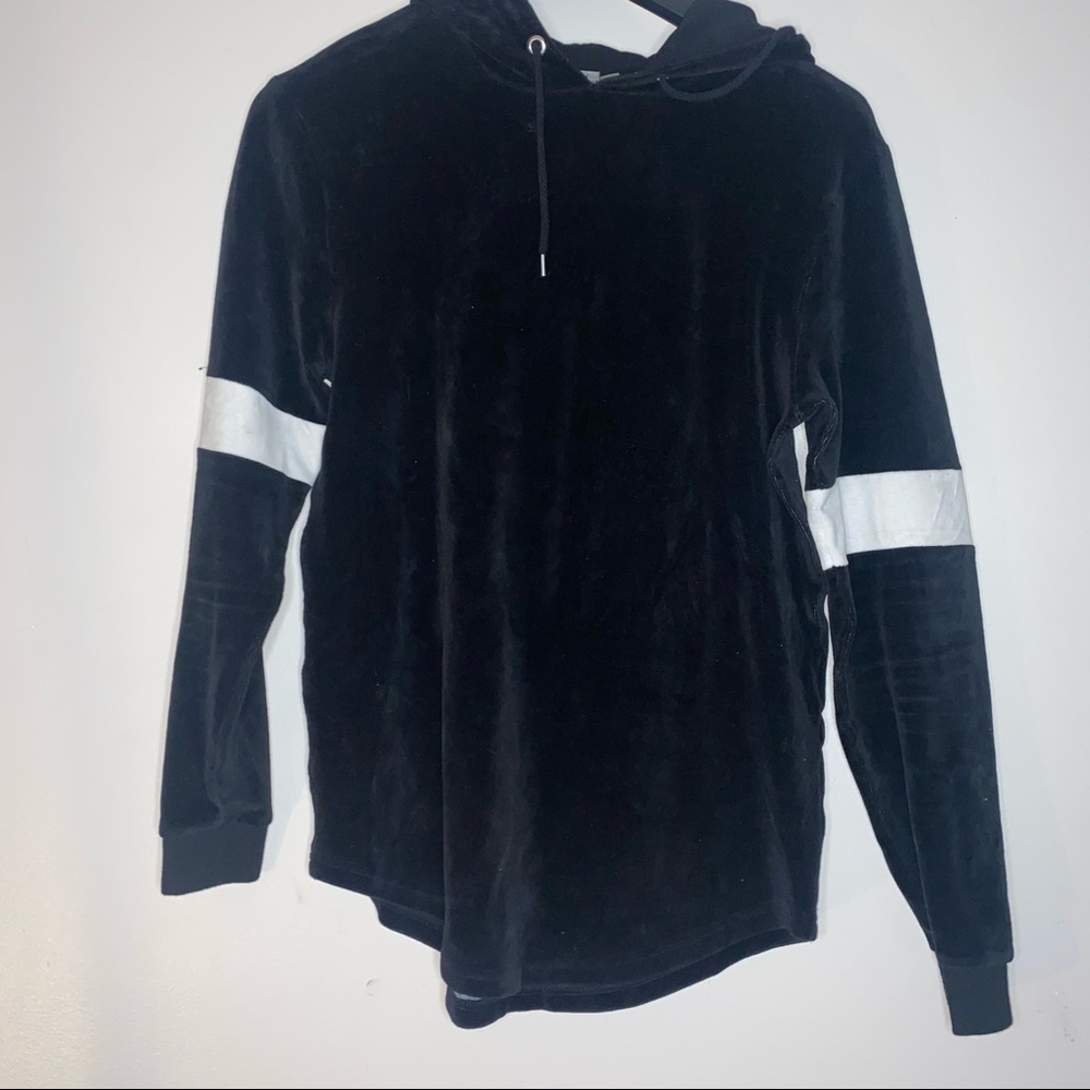 ASOS Black Velvet Velour Oversized Hooded Sweatshirt Hoodie Size